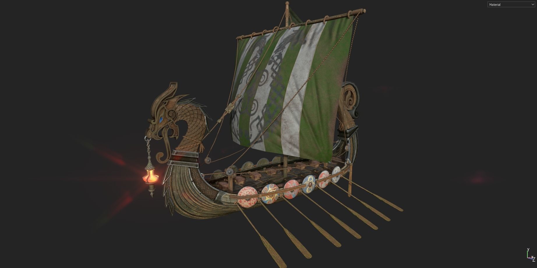 Viking Drakkar LongBoat Low-poly 3D model_4