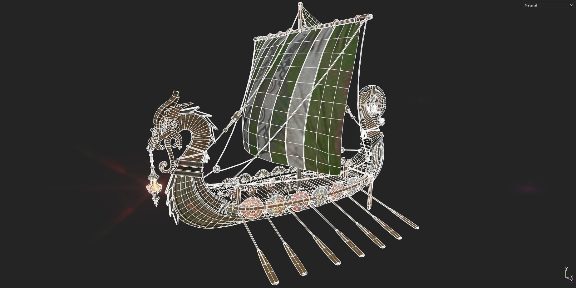 Viking Drakkar LongBoat Low-poly 3D model_16