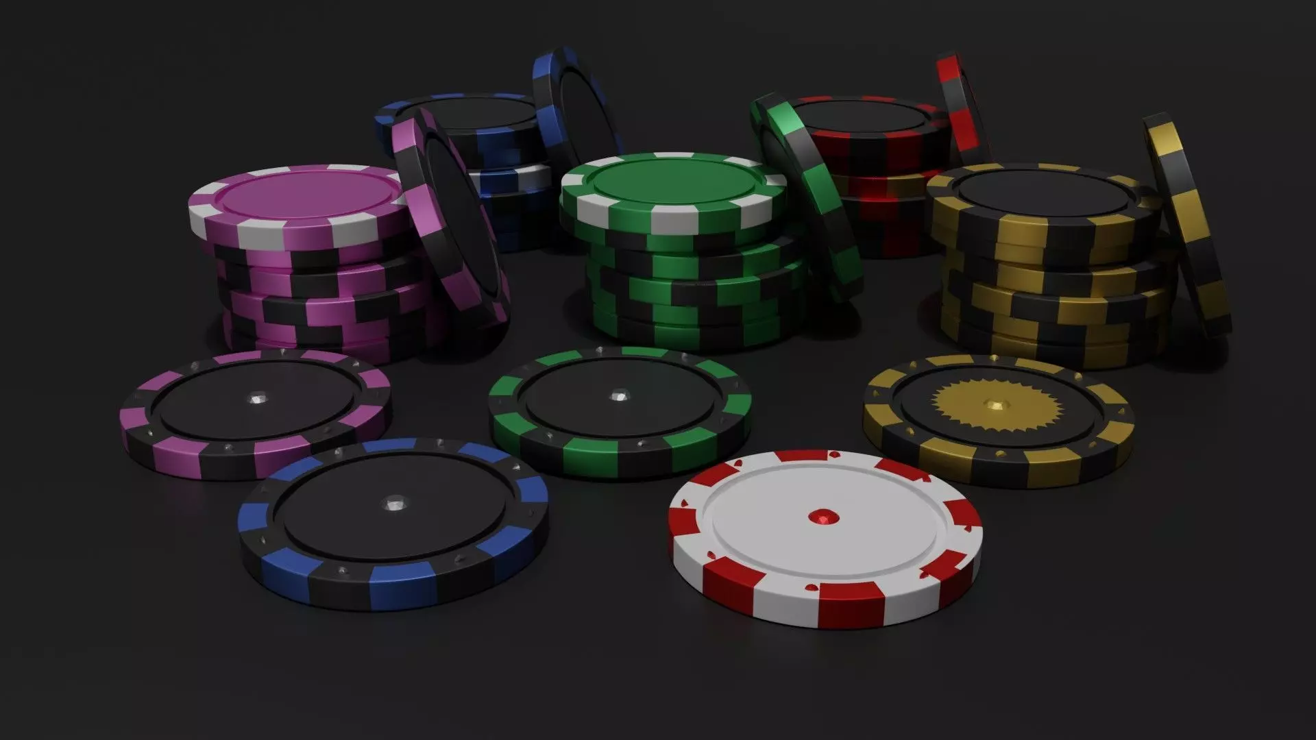 Different types Of Poker Chips Set 3D model
