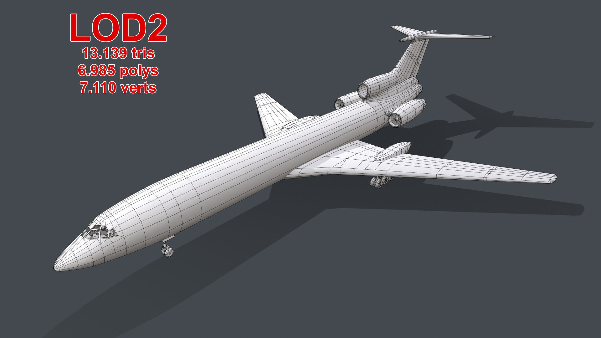 Tupolev Tu-154 Blank With LODs Low-poly 3D model_14