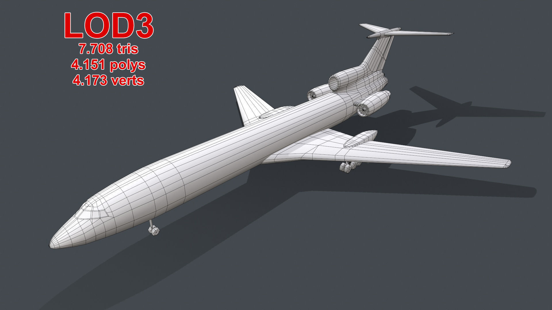 Tupolev Tu-154 USSR With LODs Low-poly 3D model_15