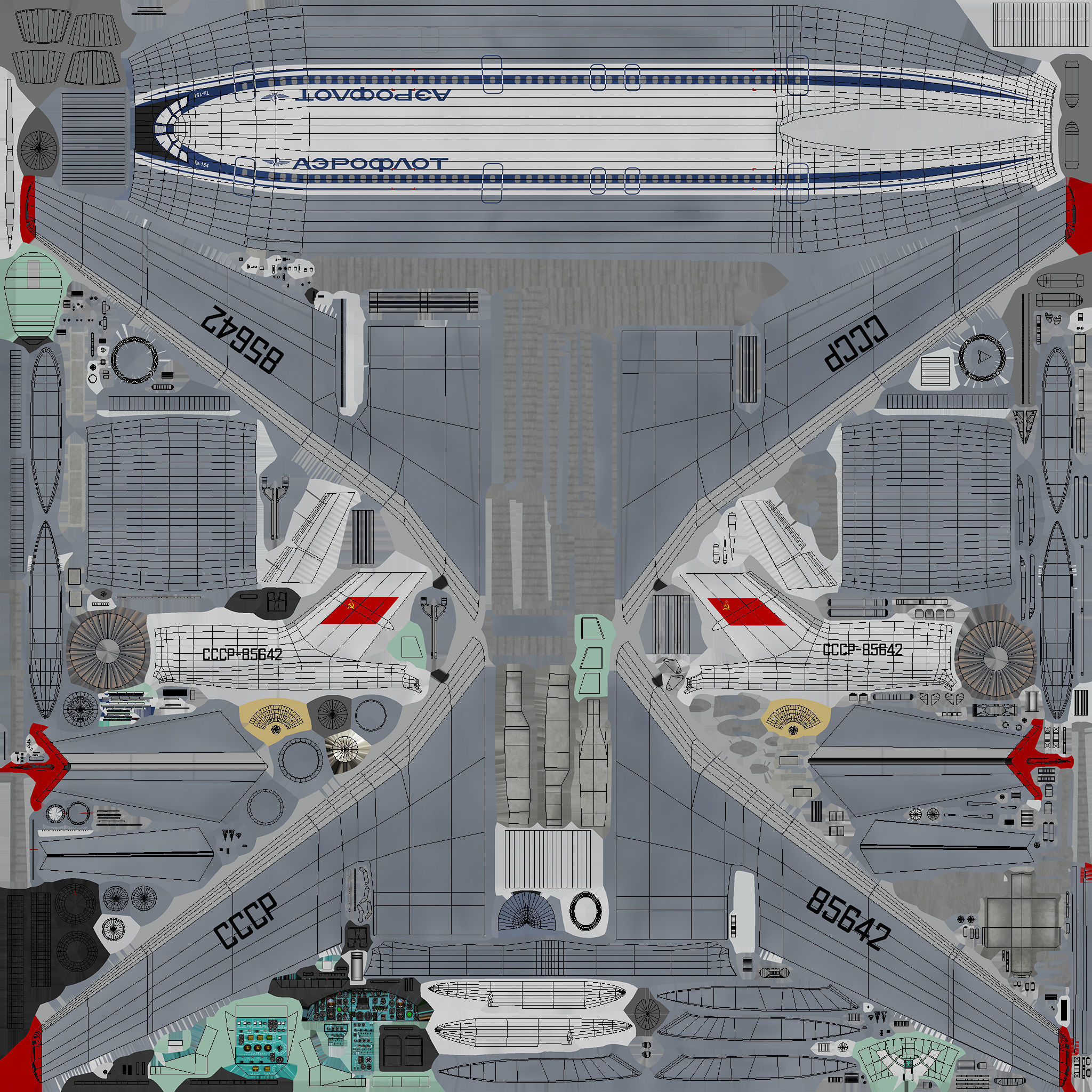 Tupolev Tu-154 USSR With LODs Low-poly 3D model_29