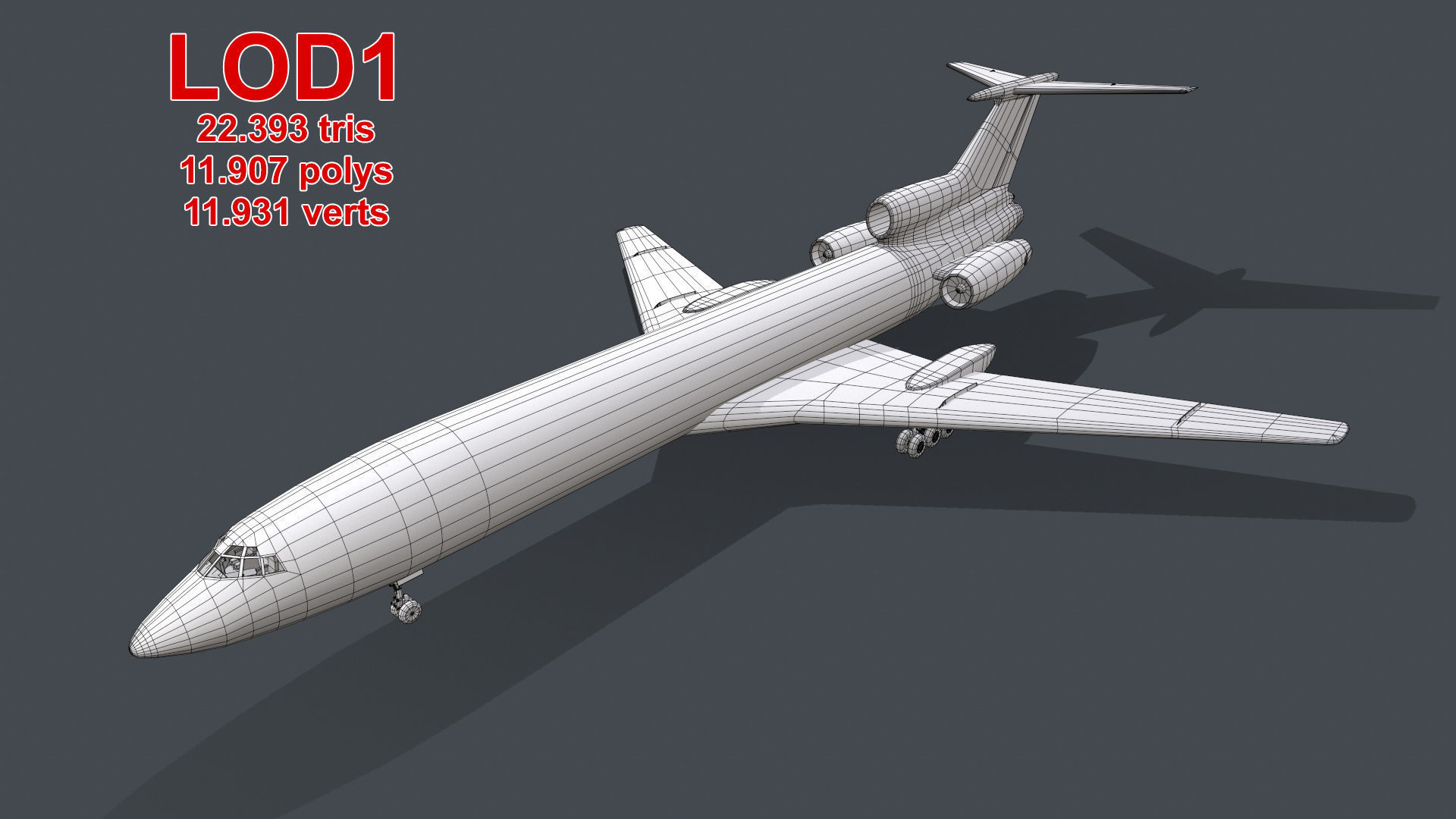 Tupolev Tu-154 USSR With LODs Low-poly 3D model_13