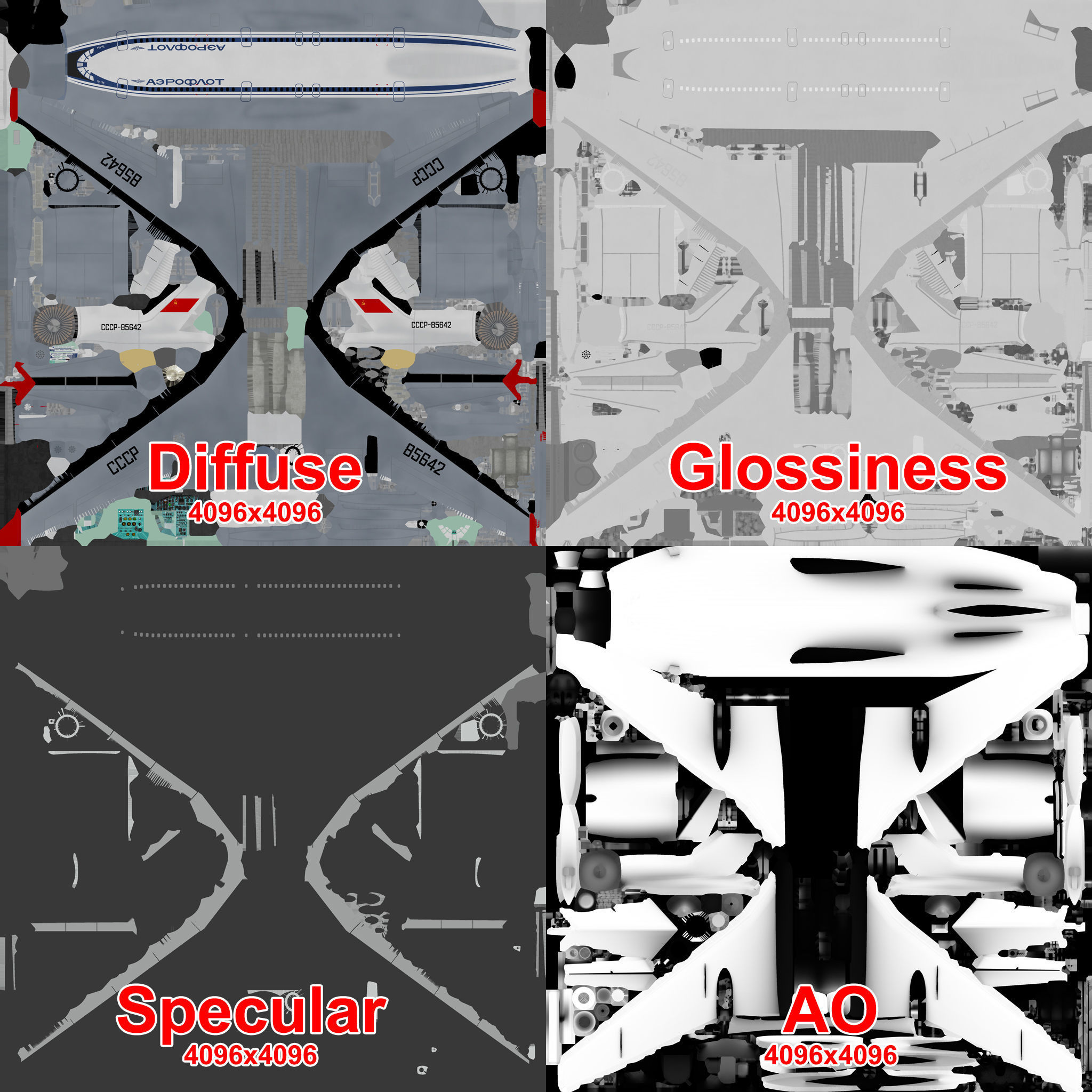 Tupolev Tu-154 USSR With LODs Low-poly 3D model_28