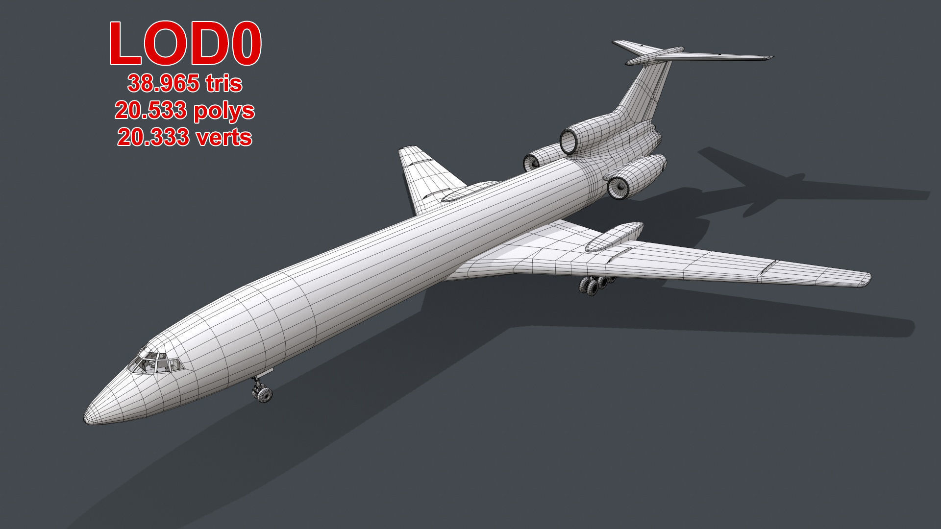 Tupolev Tu-154 USSR With LODs Low-poly 3D model_12