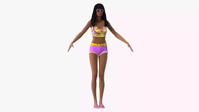 Beach Style Teenage Light Skin Black Girl T Pose