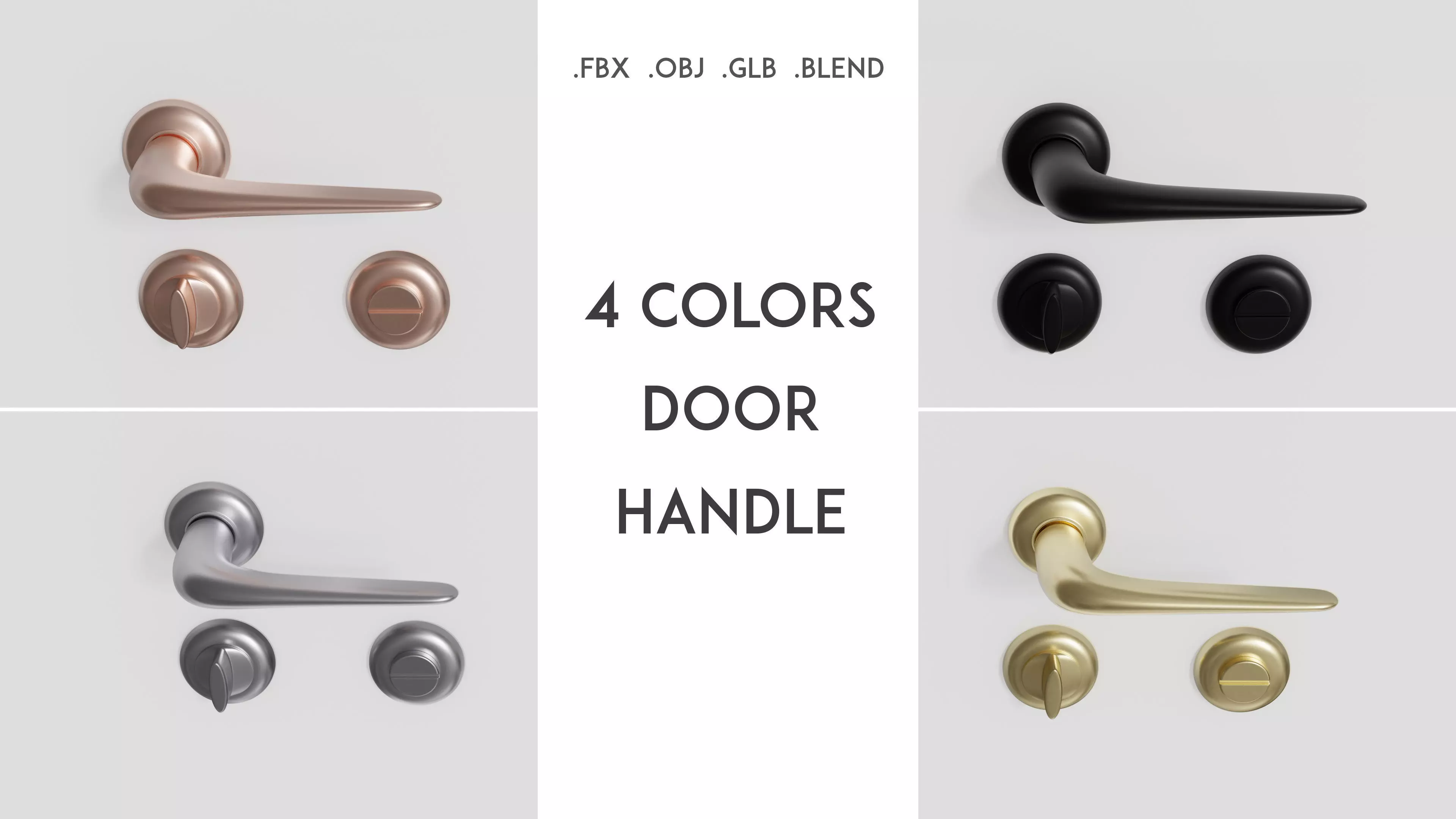 Door handle on round rose with turn and release Low-poly 3D model