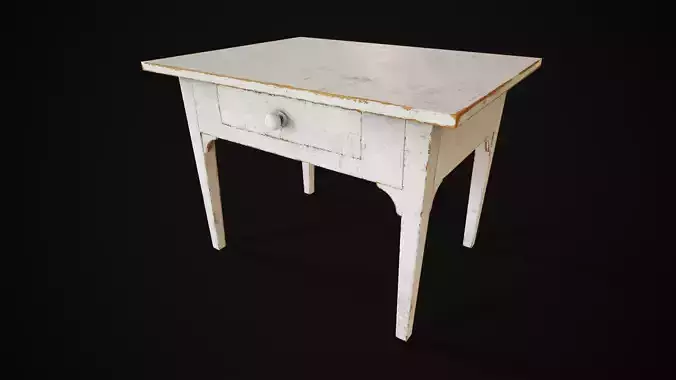 Old vintage painted table with a drawer  Low-poly 3D model