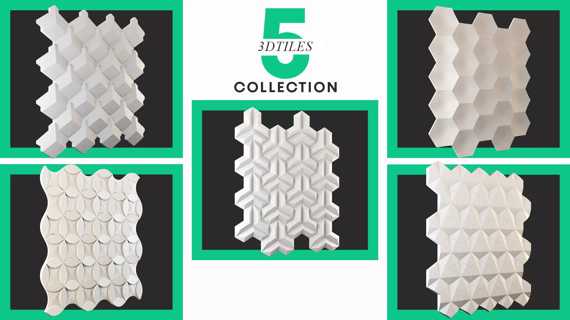 3D TILE -5 TILE COLLECTION pieces of textured wall panels 3D model_0