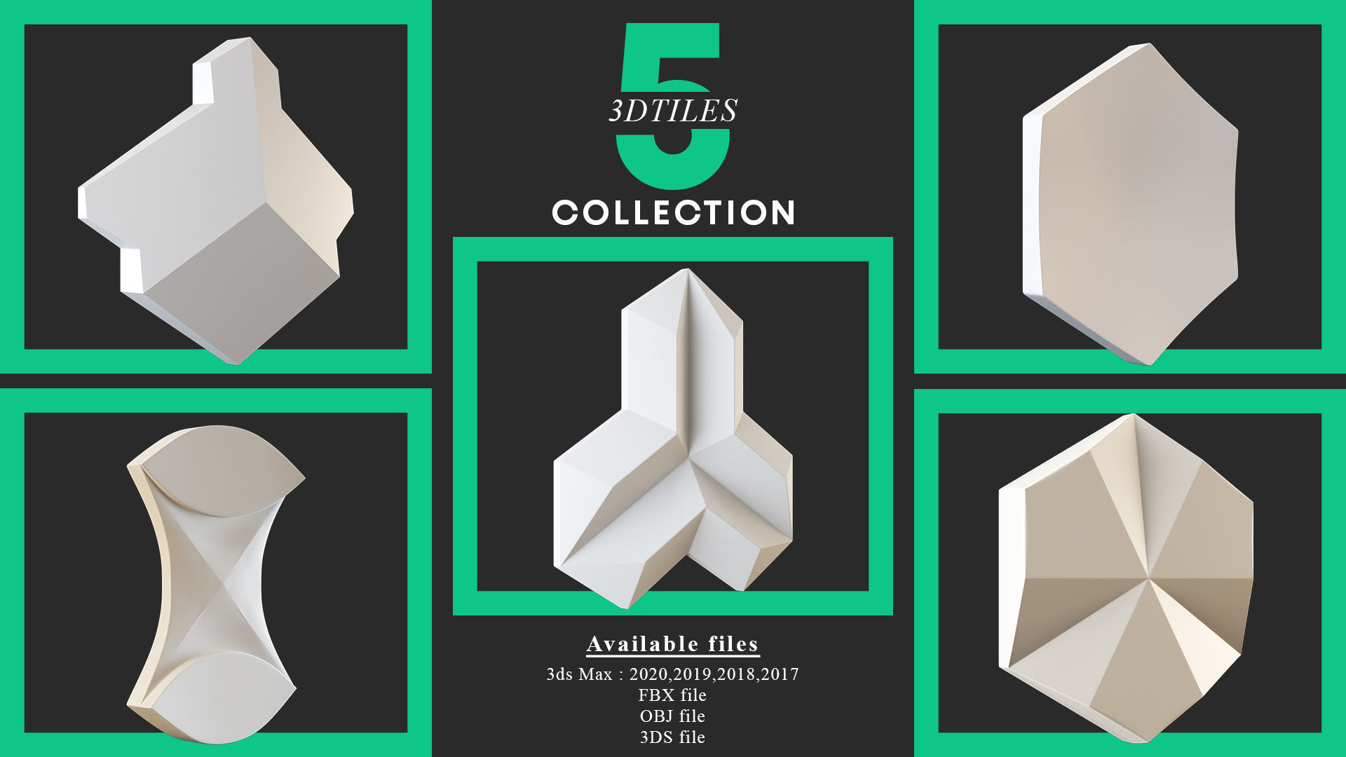 3D TILE -5 TILE COLLECTION pieces of textured wall panels 3D model_1