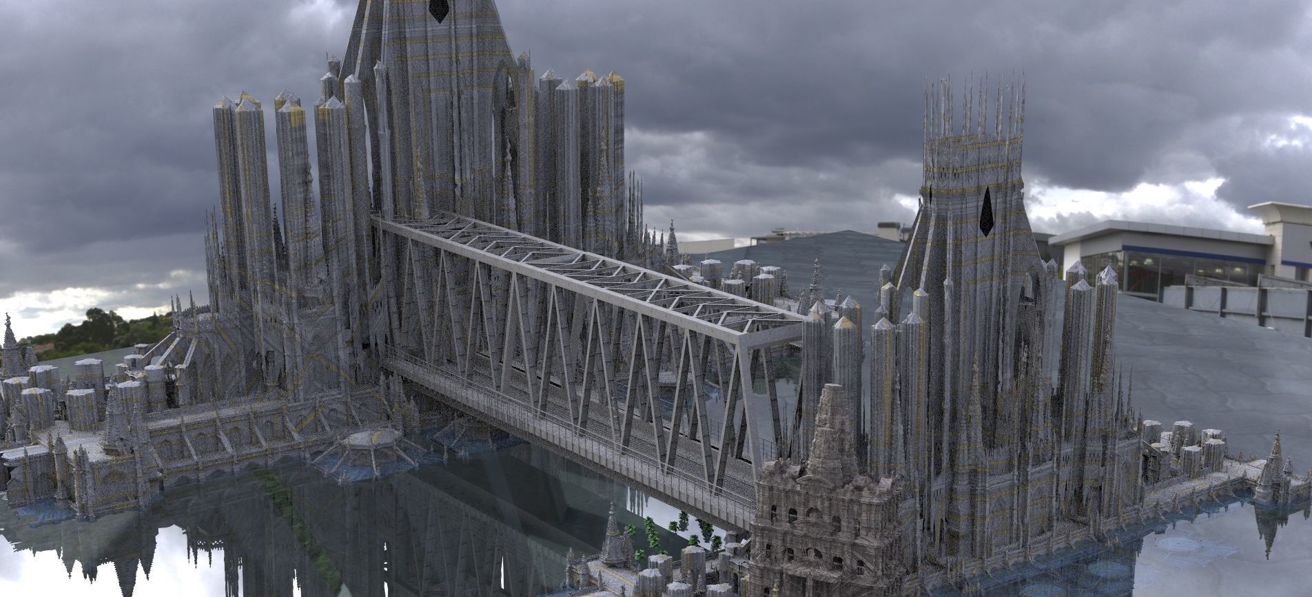 Sci-Fi Industrial Tower Fortress Complex 3D model_2