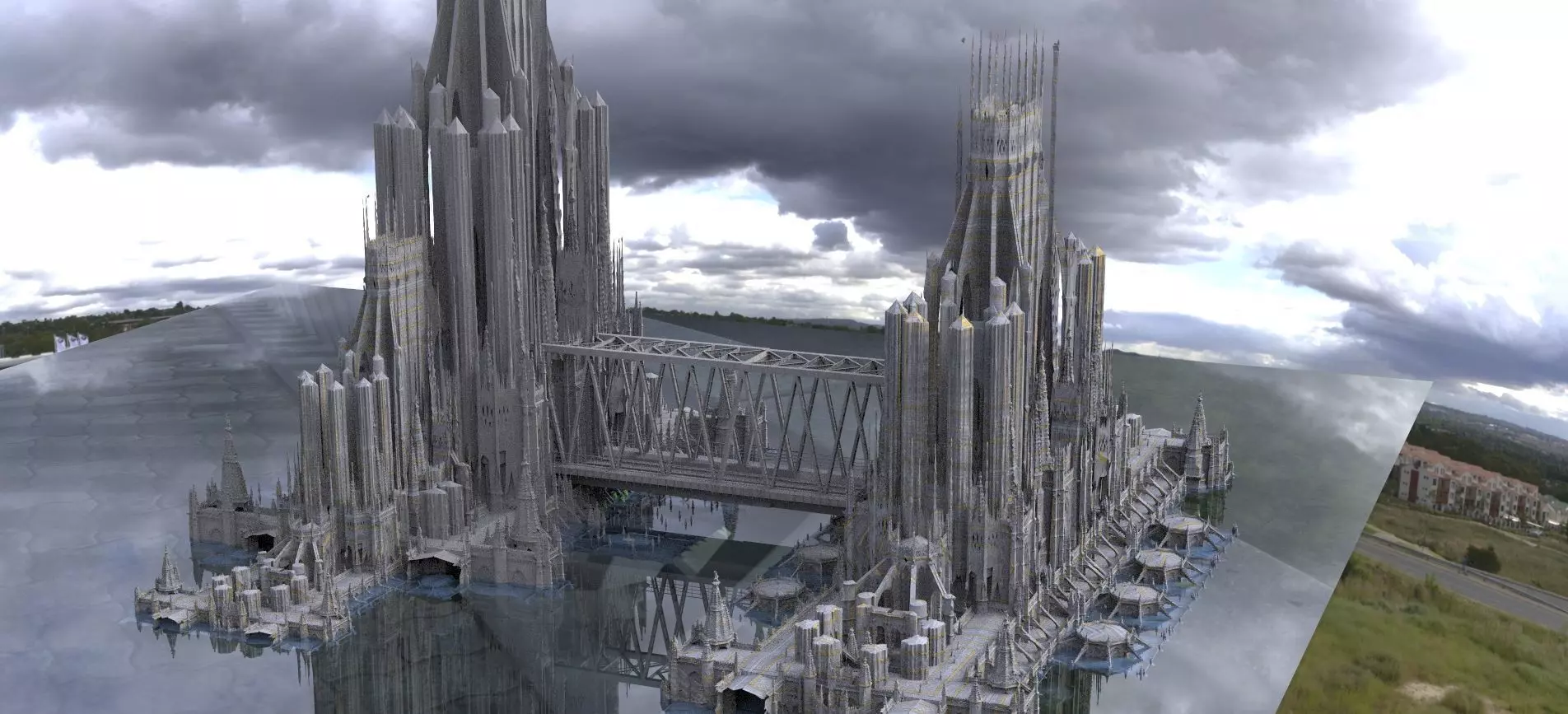 Sci-Fi Industrial Tower Fortress Complex 3D model_0