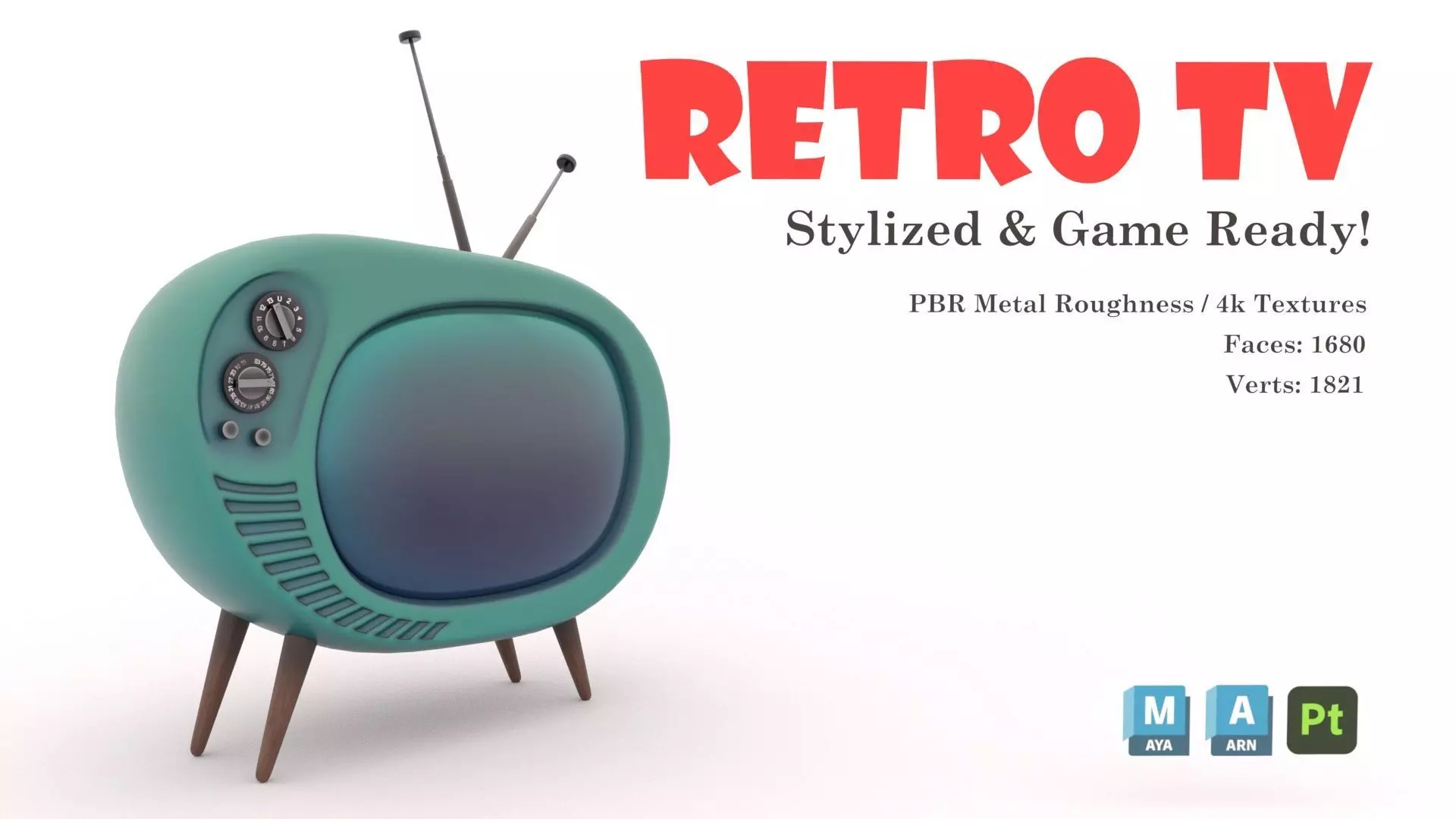 Retro TV Low-poly 3D model_0