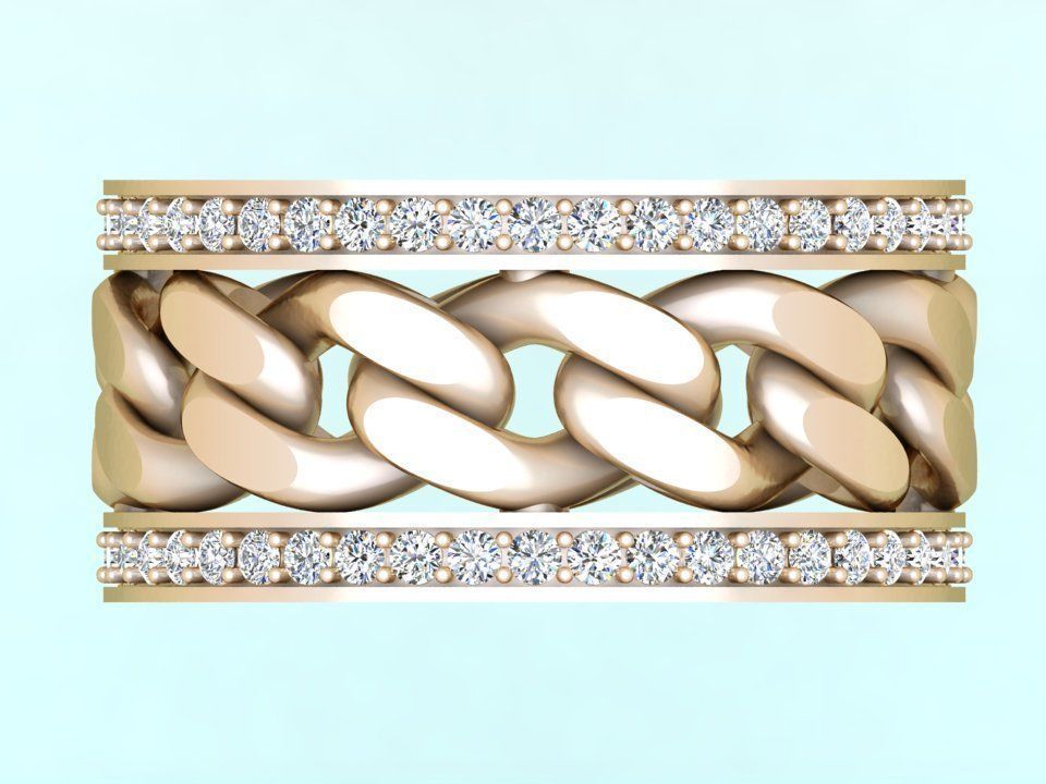 Chain Diamond ring - Miami Cuban ring - N8531 size 8 dot 5 3D print model_6