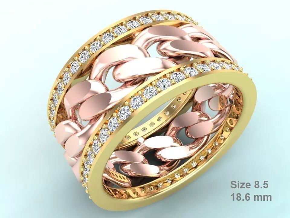 Chain Diamond ring - Miami Cuban ring - N8531 size 8 dot 5 3D print model_0
