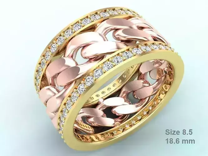 Chain Diamond ring - Miami Cuban ring - N8531 size 8 dot 5 3D print model Chain Diamond ring - Miami Cuban ring - N8531 size 8 dot 5 3D print model