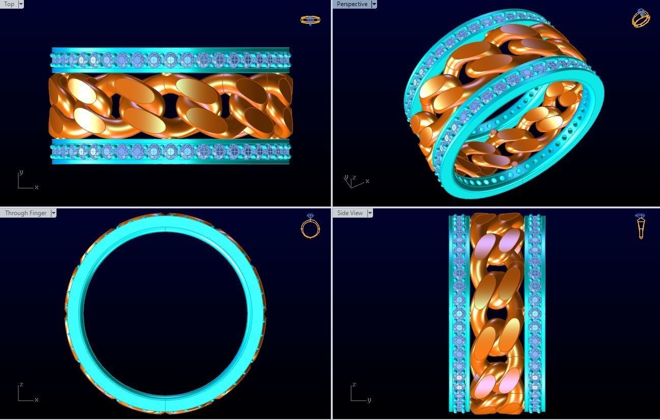 Chain Diamond ring - Miami Cuban ring - N8531 size 8 dot 5 3D print model_8