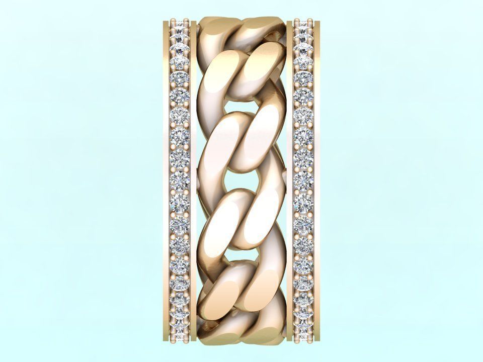 Chain Diamond ring - Miami Cuban ring - N8531 size 8 dot 5 3D print model_7