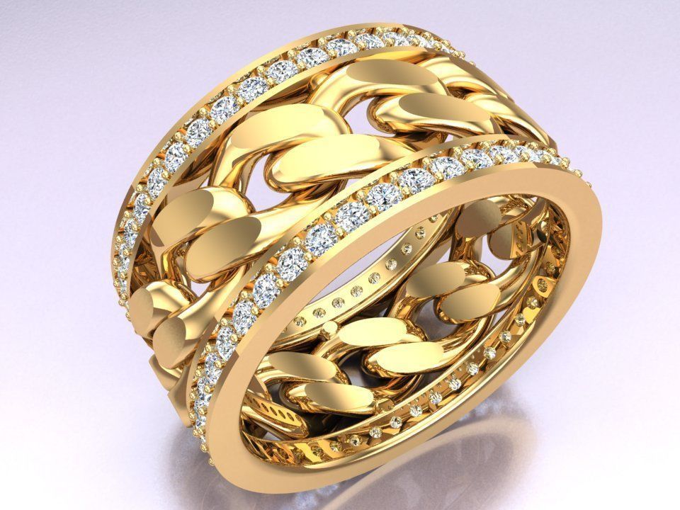 Chain Diamond ring - Miami Cuban ring - N8531 size 8 dot 5 3D print model_3