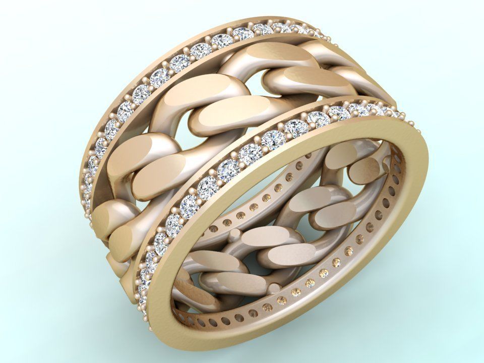 Chain Diamond ring - Miami Cuban ring - N8531 size 8 dot 5 3D print model_1