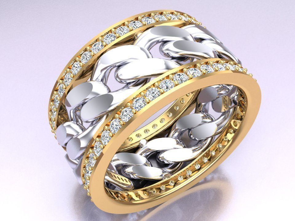 Chain Diamond ring - Miami Cuban ring - N8531 size 8 dot 5 3D print model_5