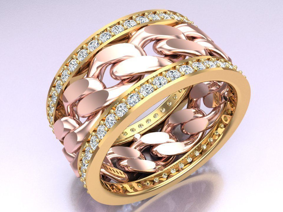 Chain Diamond ring - Miami Cuban ring - N8531 size 8 dot 5 3D print model_4