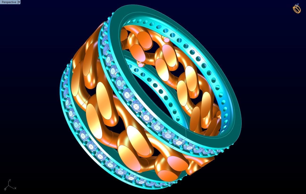 Chain Diamond ring - Miami Cuban ring - N8531 size 8 dot 5 3D print model_11