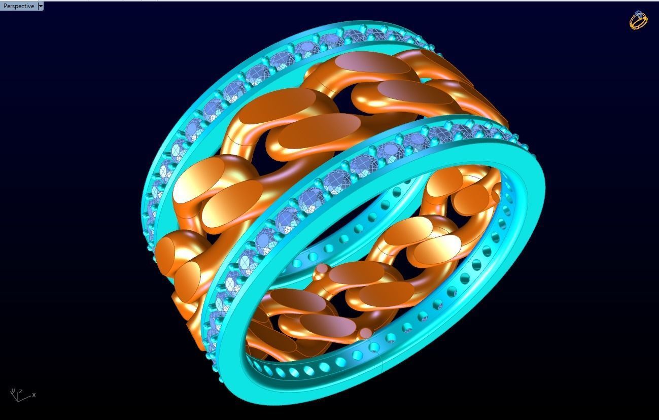 Chain Diamond ring - Miami Cuban ring - N8531 size 8 dot 5 3D print model_12