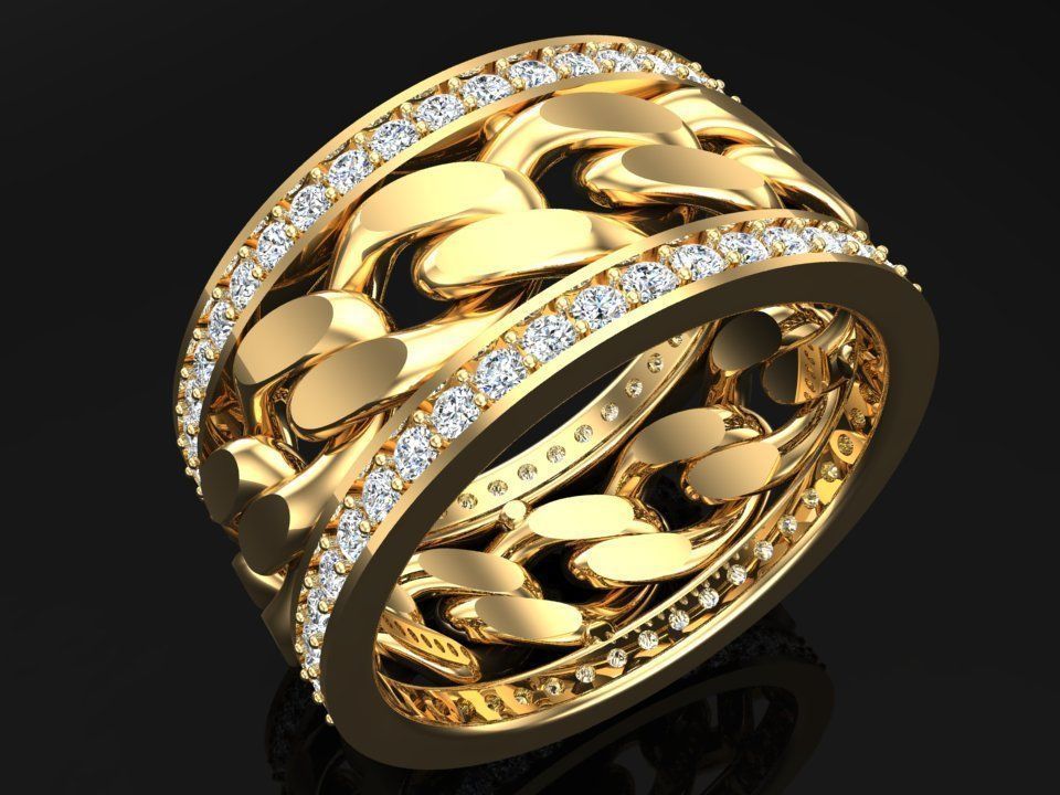 Chain Diamond ring - Miami Cuban ring - N8531 size 8 dot 5 3D print model_2