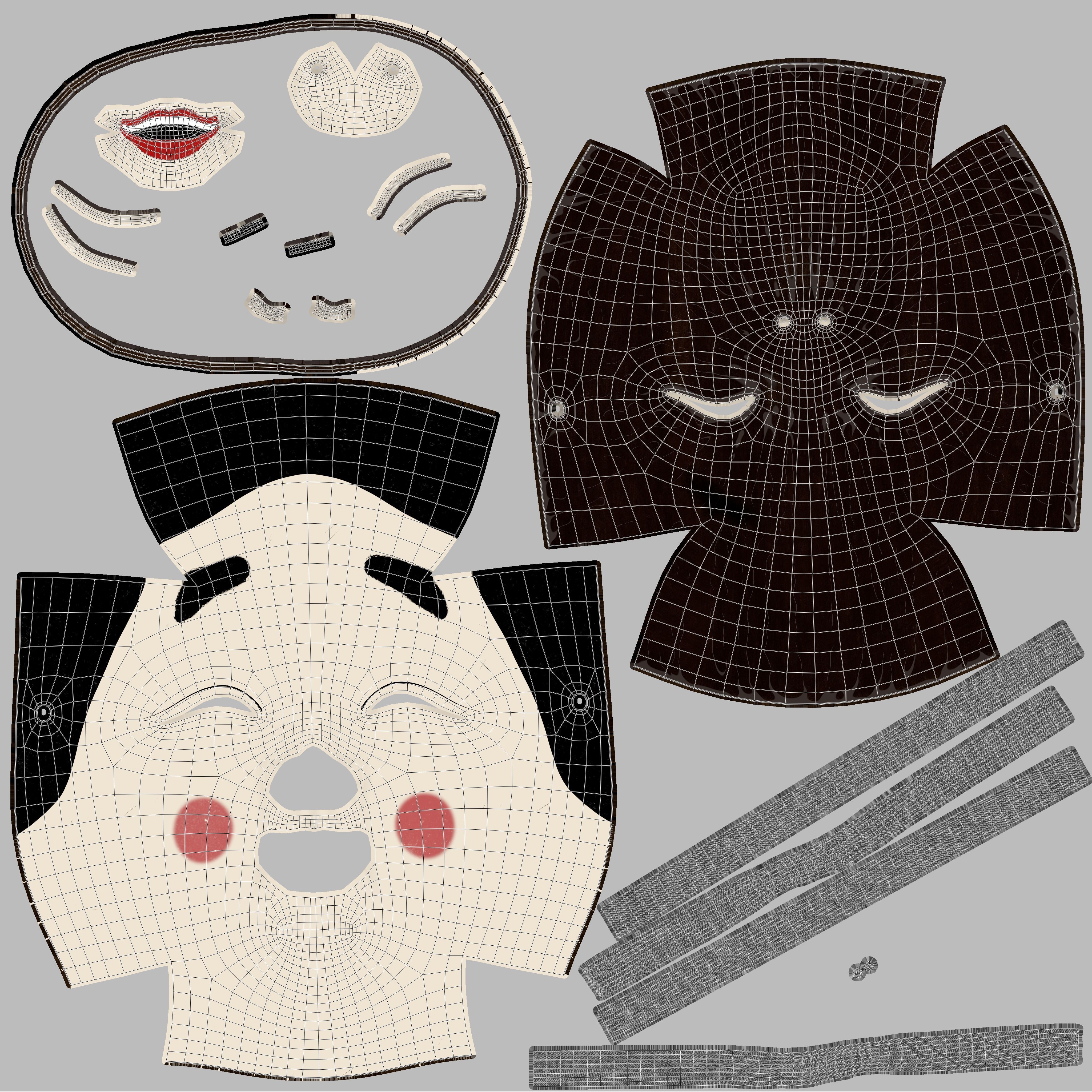 Japanese Okame - Otafuku Noh mask Low-poly 3D model_13