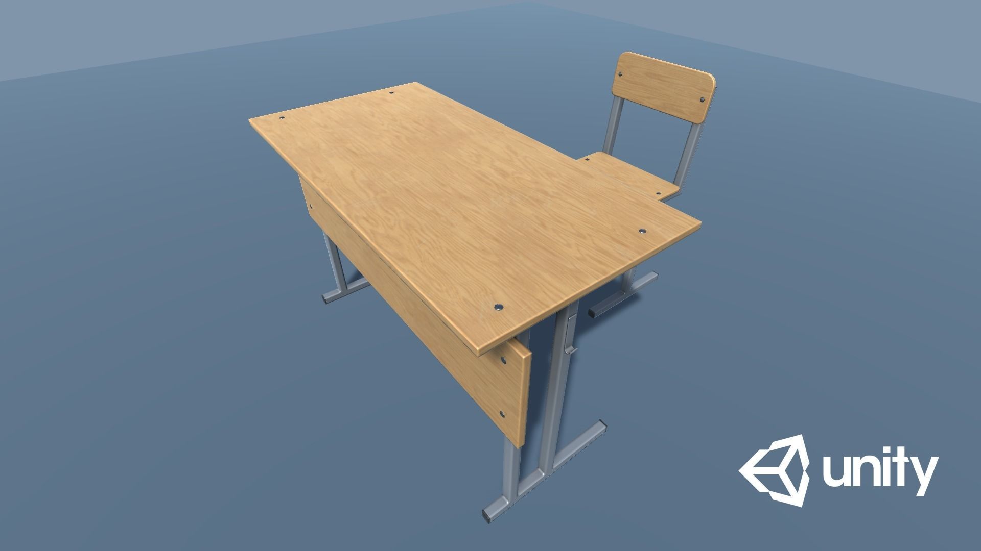 School Desk and Chair Low-poly 3D model_13