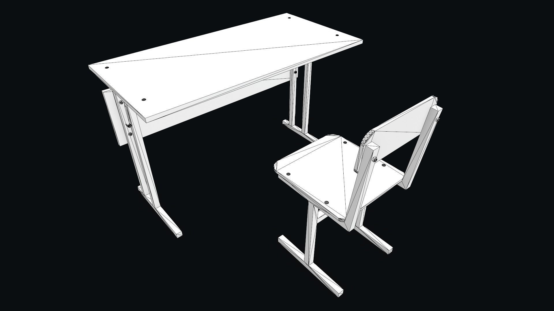 School Desk and Chair Low-poly 3D model_11