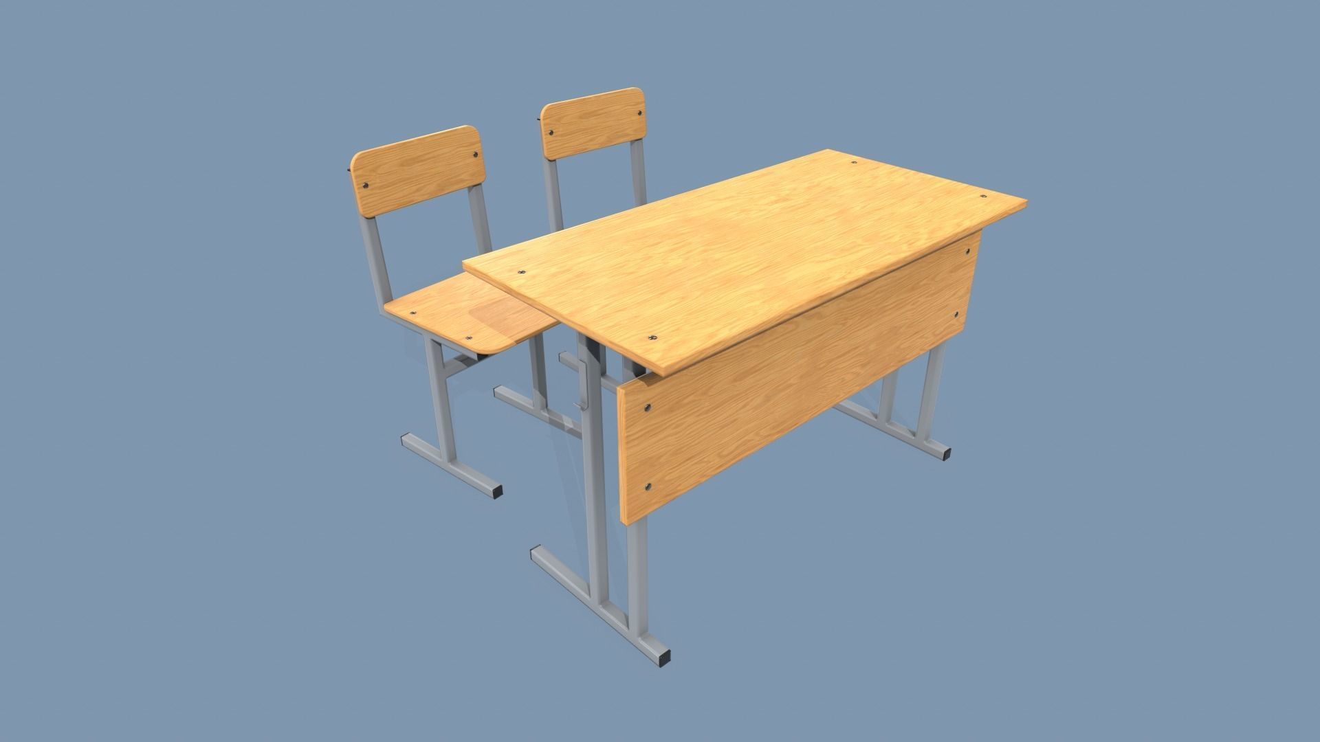 School Desk and Chair Low-poly 3D model_7
