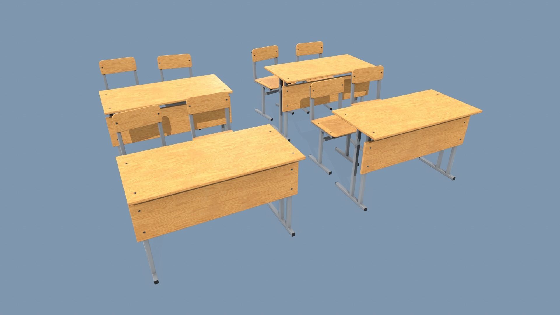 School Desk and Chair Low-poly 3D model_8