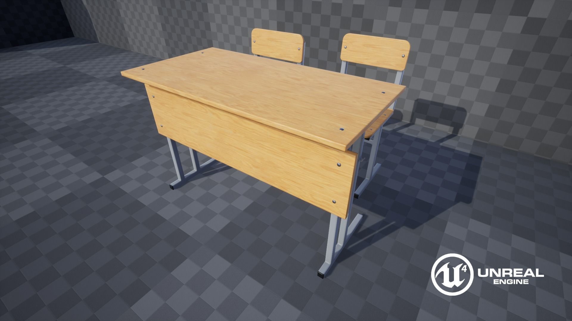 School Desk and Chair Low-poly 3D model_14