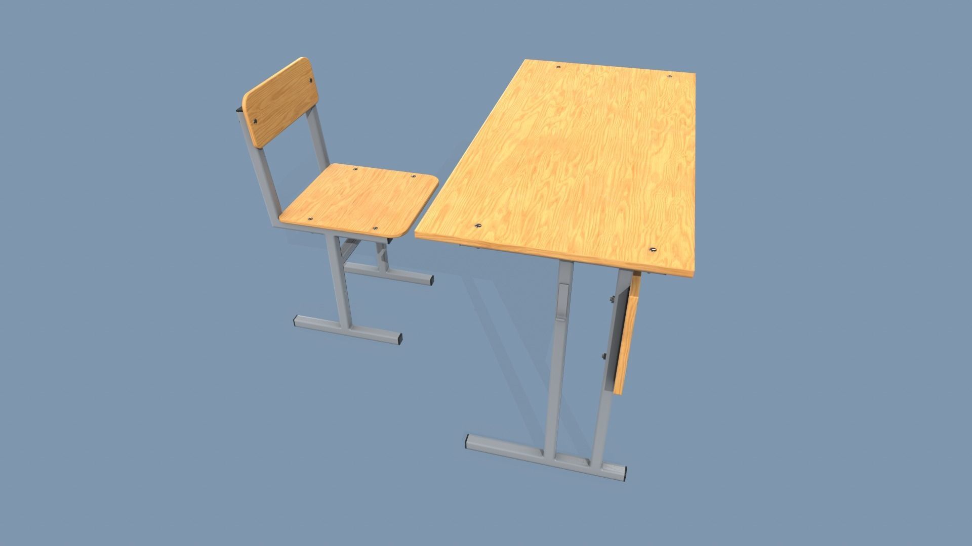 School Desk and Chair Low-poly 3D model_2