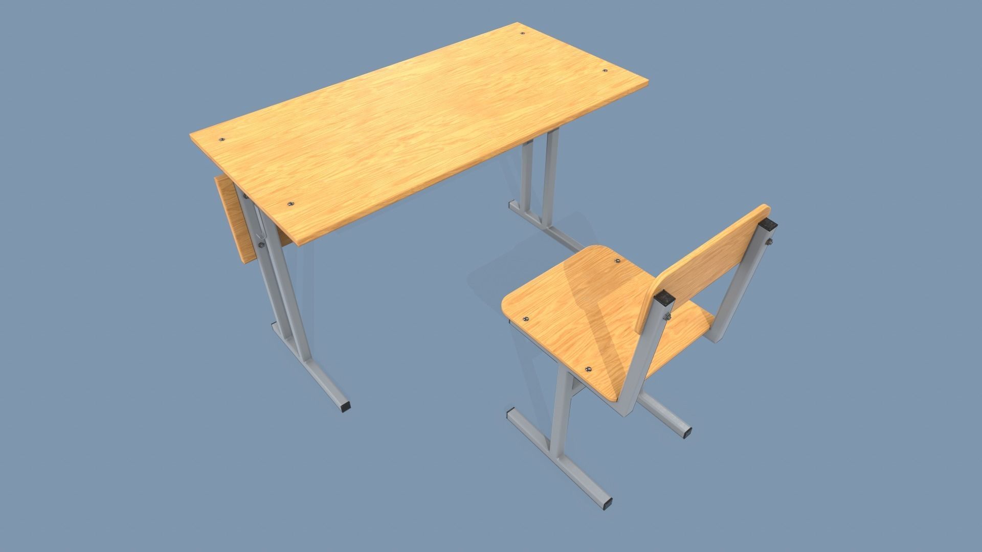 School Desk and Chair Low-poly 3D model_4