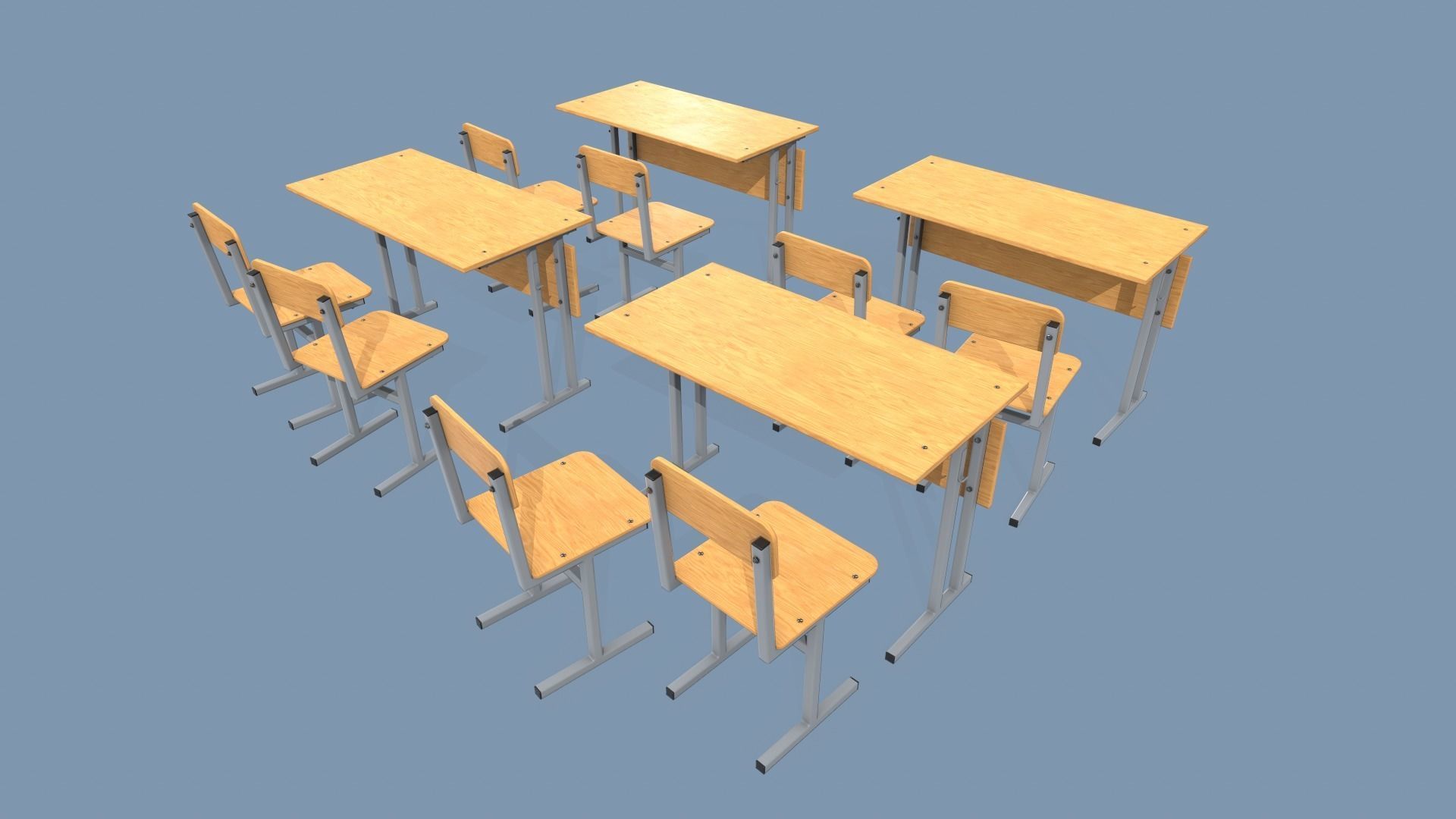 School Desk and Chair Low-poly 3D model_9