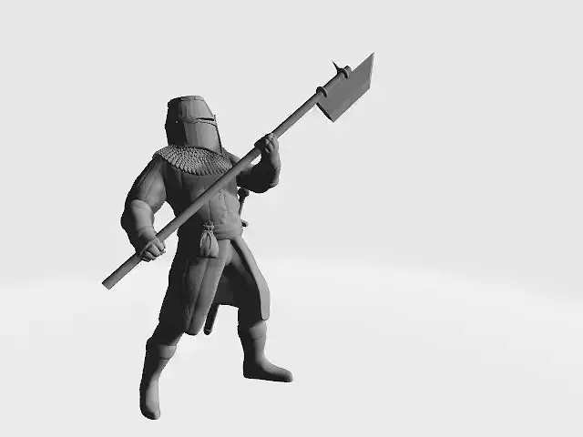 Medieval knight great helmet with poleweapon