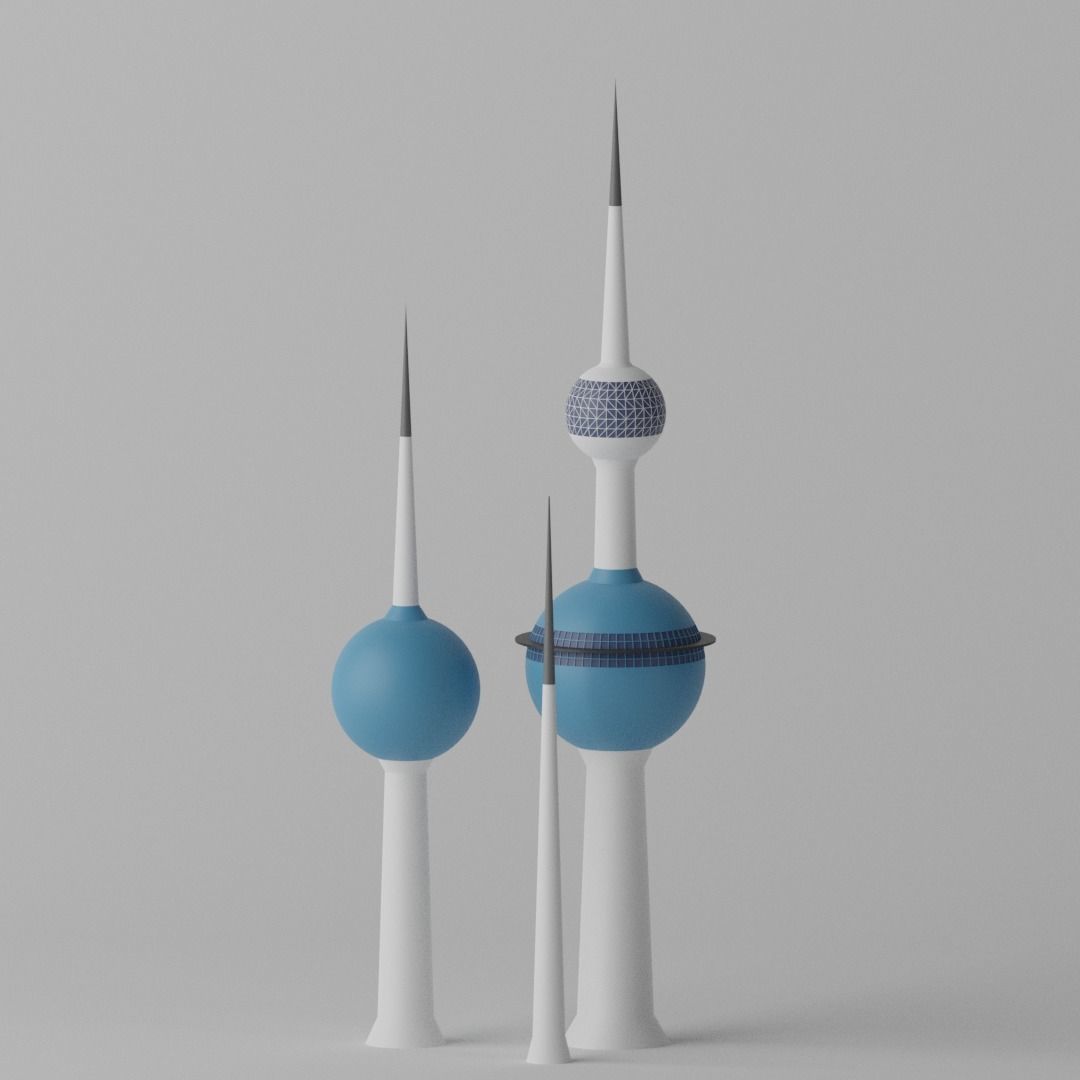 Cartoon Kuwait Towers Landmark 3D model_8