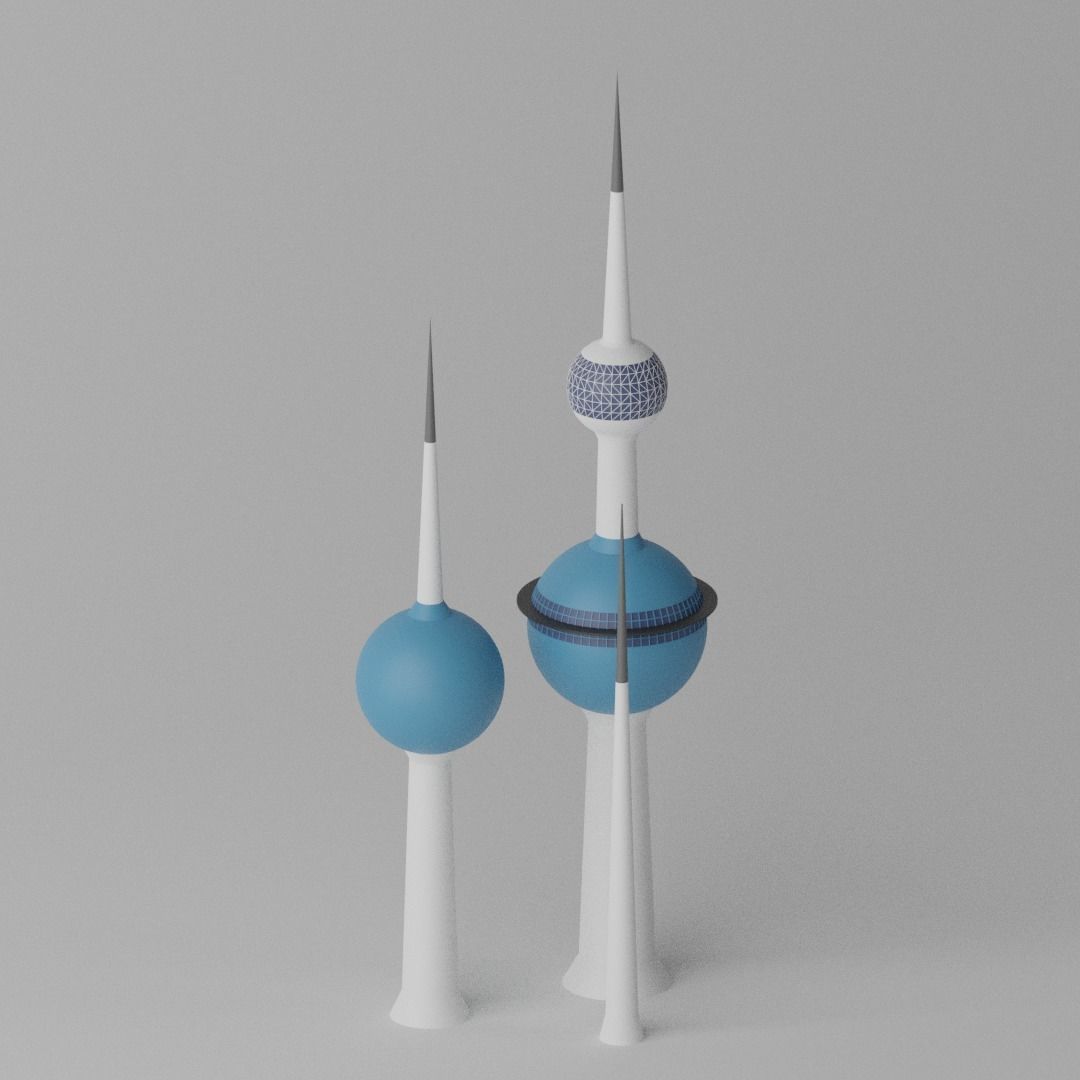 Cartoon Kuwait Towers Landmark 3D model_7