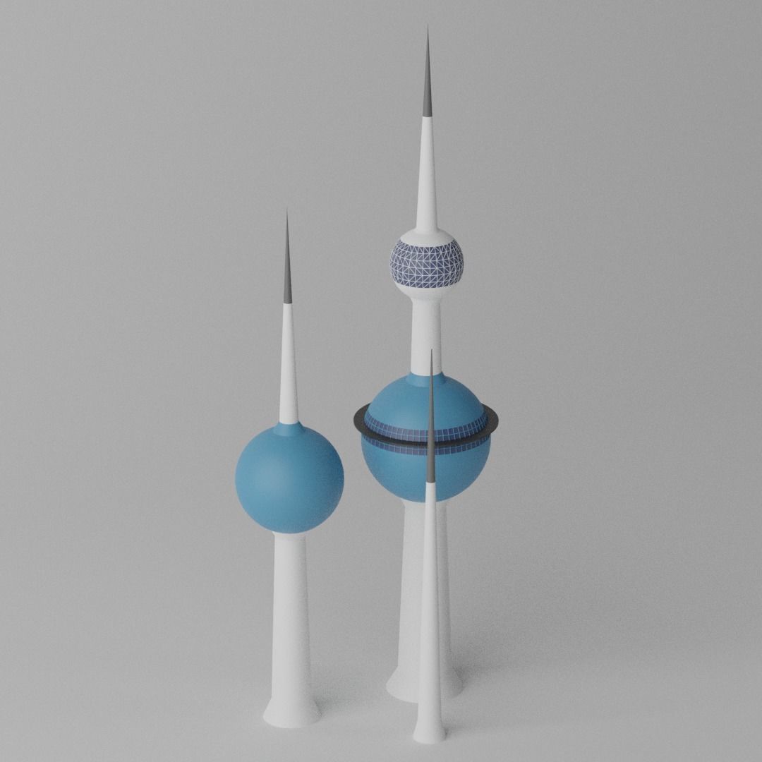 Cartoon Kuwait Towers Landmark 3D model_10