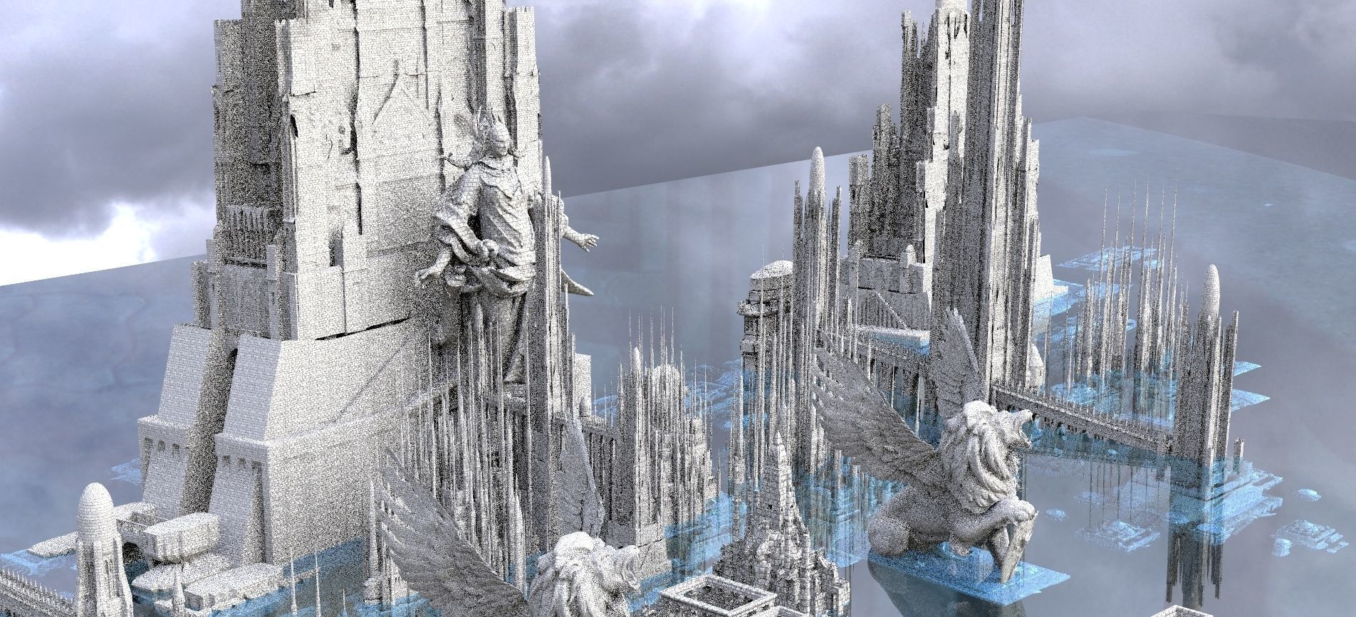 Huge Sci-Fi Future Utopian Aqueduct Arch City 3D model 3D model_2