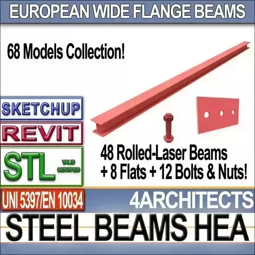 Steel Wide Flange Beams HEA Collection Revit STL Printable 3D print model