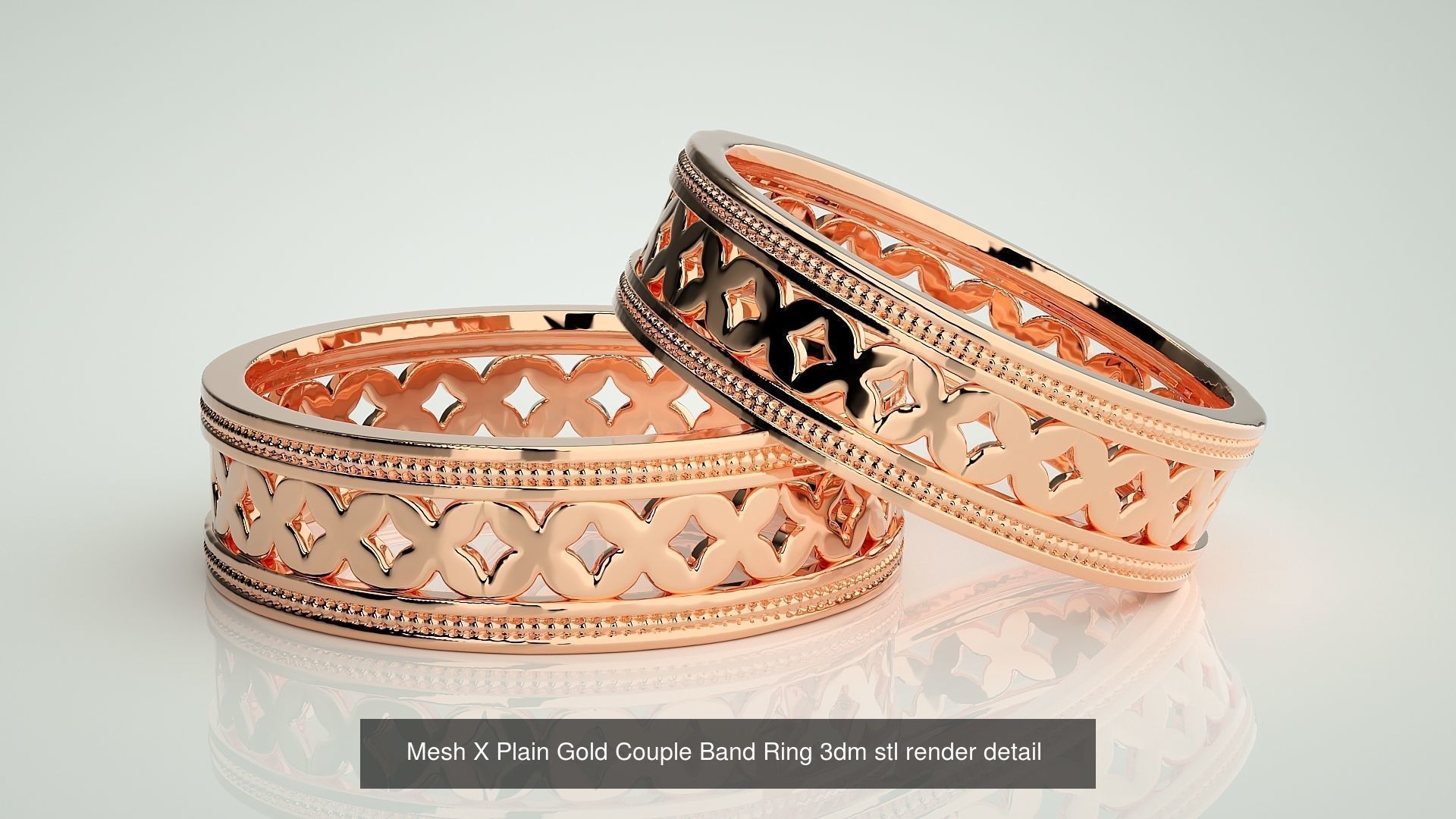 88 Wave Mesh Plain and Solitaire Gold Couple Band Ring 3dm stl 3D Model Collection_36