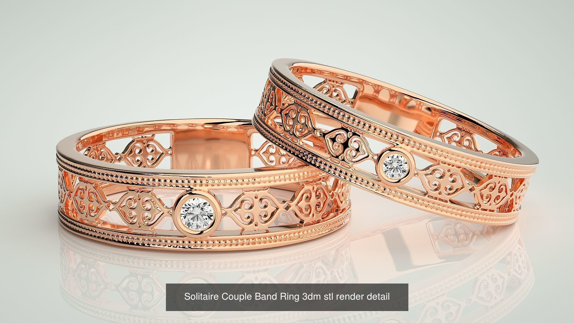 88 Wave Mesh Plain and Solitaire Gold Couple Band Ring 3dm stl 3D Model Collection_23