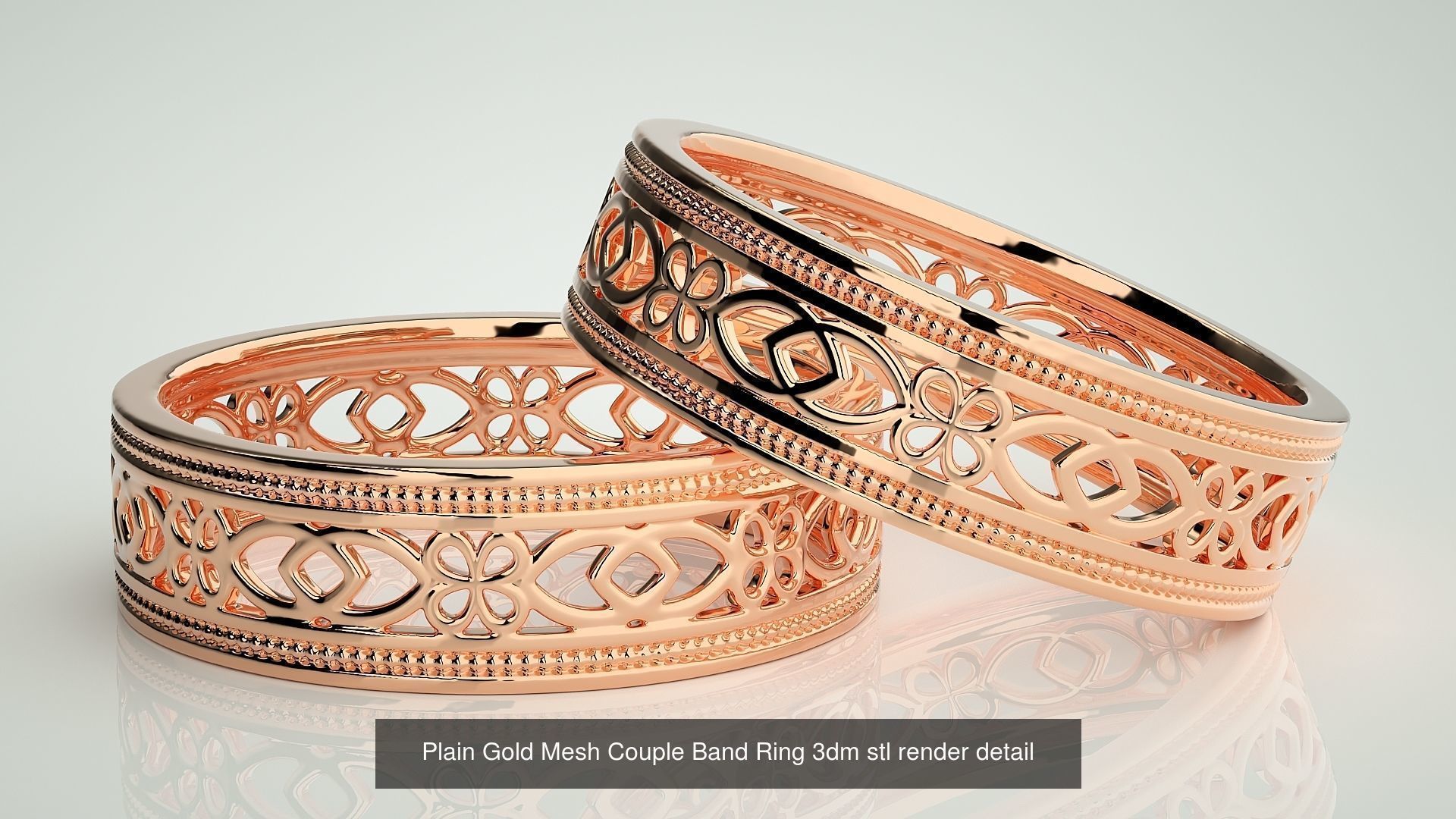 88 Wave Mesh Plain and Solitaire Gold Couple Band Ring 3dm stl 3D Model Collection_42
