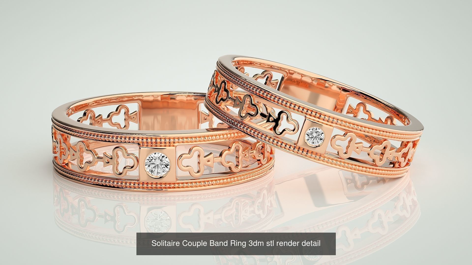 88 Wave Mesh Plain and Solitaire Gold Couple Band Ring 3dm stl 3D Model Collection_80