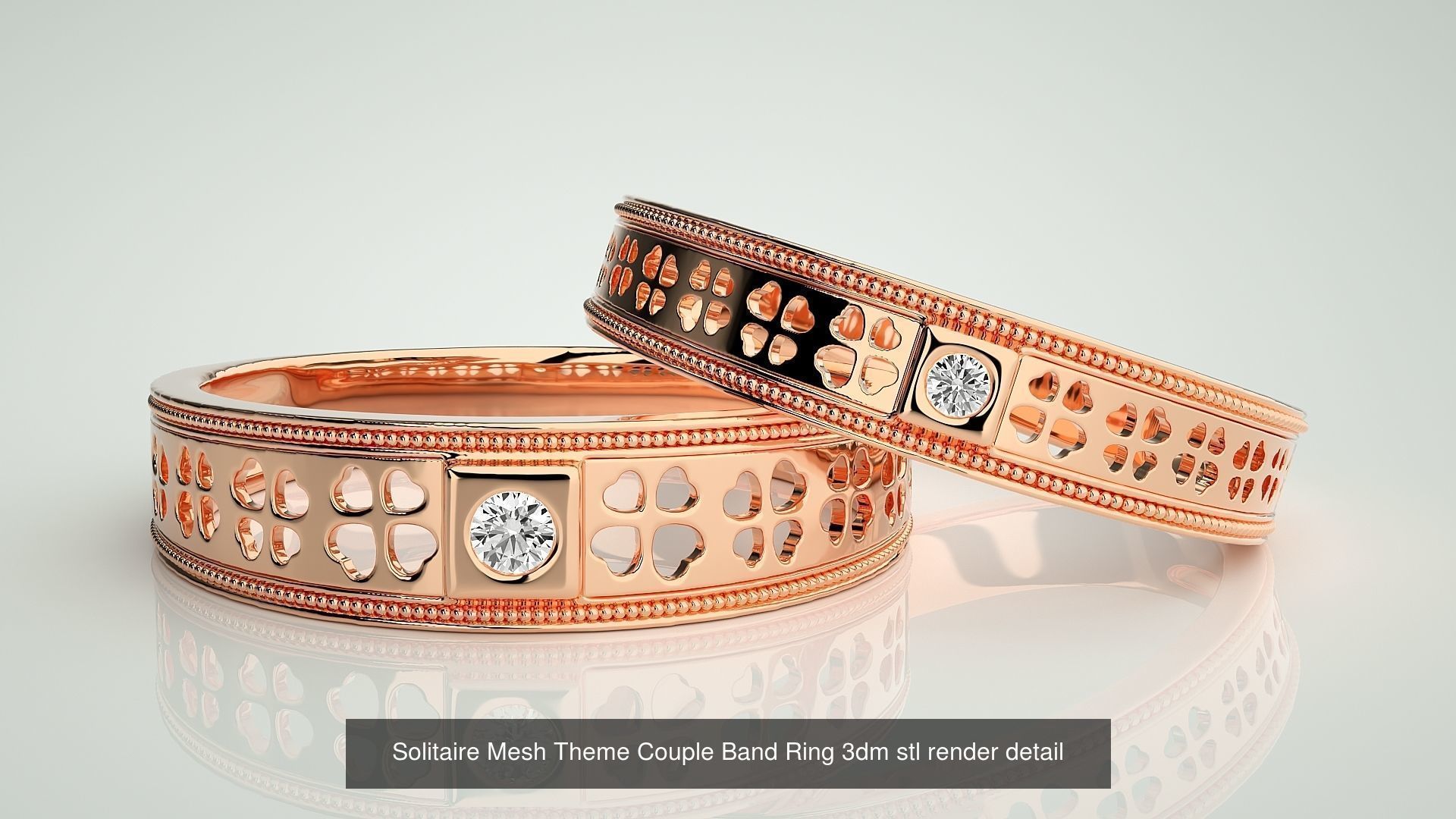 88 Wave Mesh Plain and Solitaire Gold Couple Band Ring 3dm stl 3D Model Collection_75