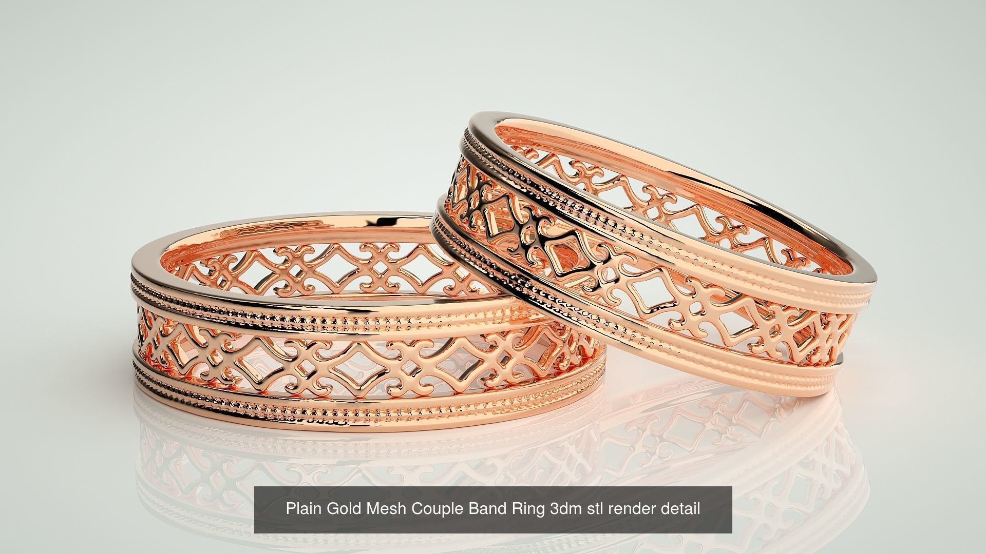 88 Wave Mesh Plain and Solitaire Gold Couple Band Ring 3dm stl 3D Model Collection_38